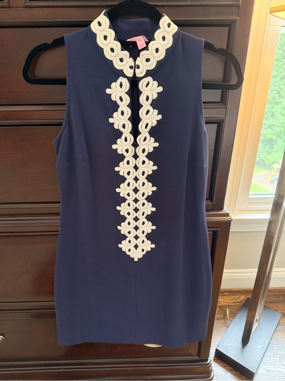Lilly Pulitzer Navy Sleeveless Shift Dress with White Crochet Trim